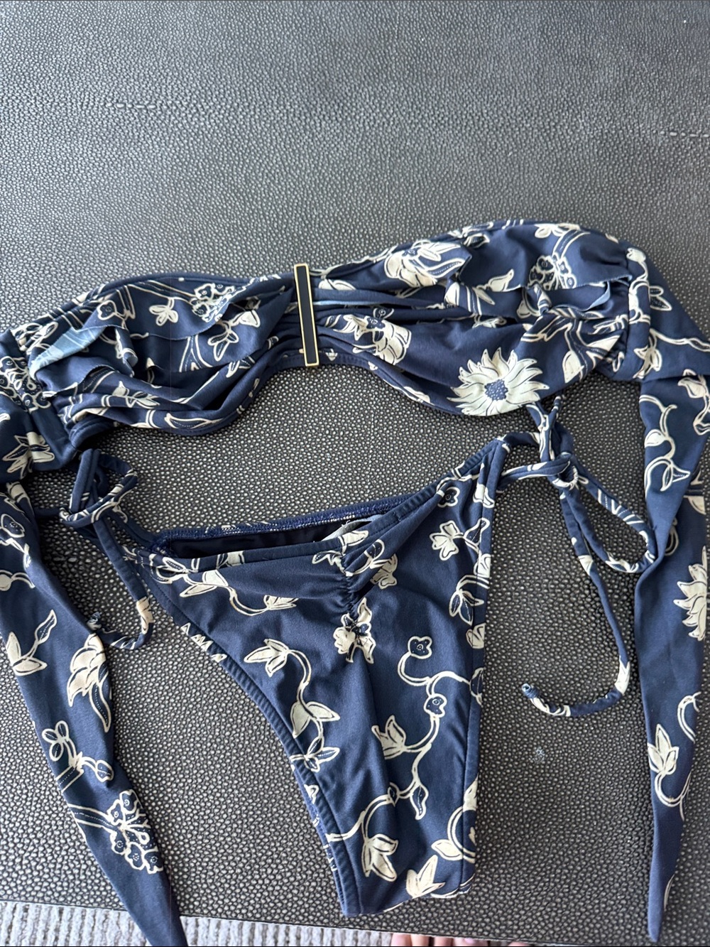 Animale Navy Blue Floral Bandeau Tie Bikini